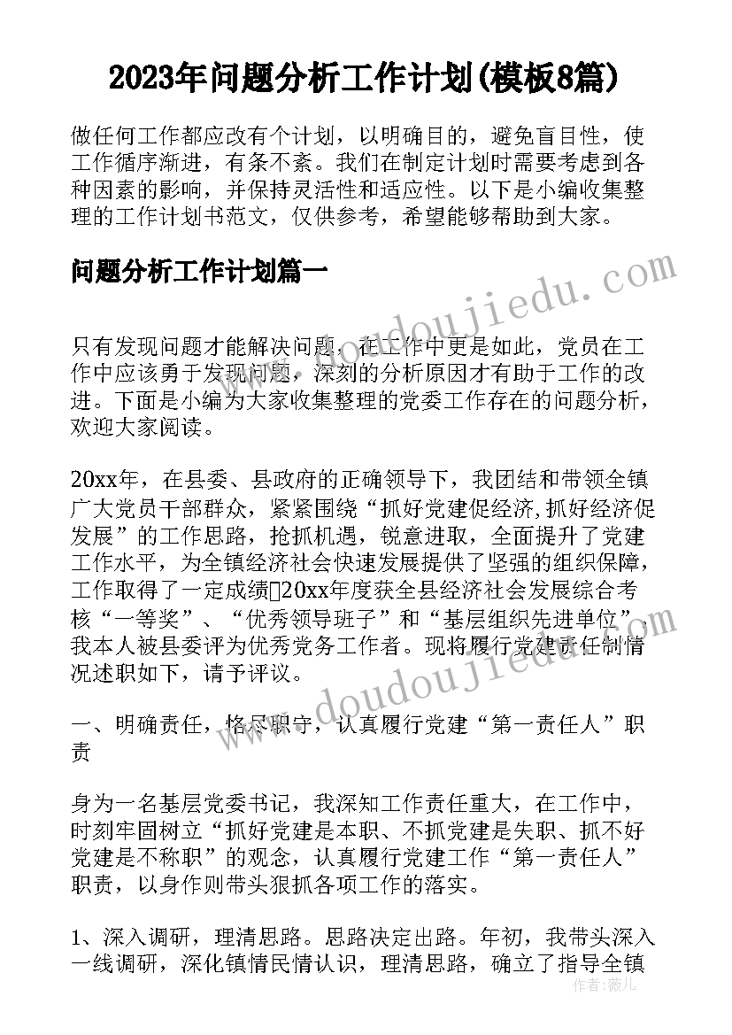 2023年问题分析工作计划(模板8篇)