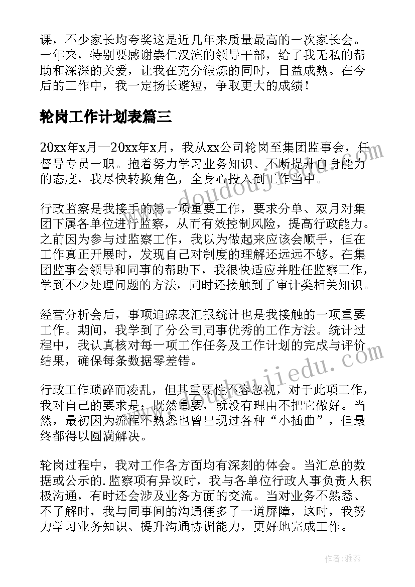 轮岗工作计划表(模板5篇)