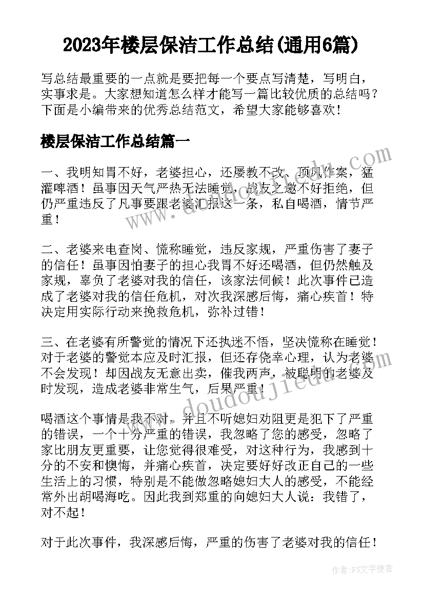 2023年楼层保洁工作总结(通用6篇)