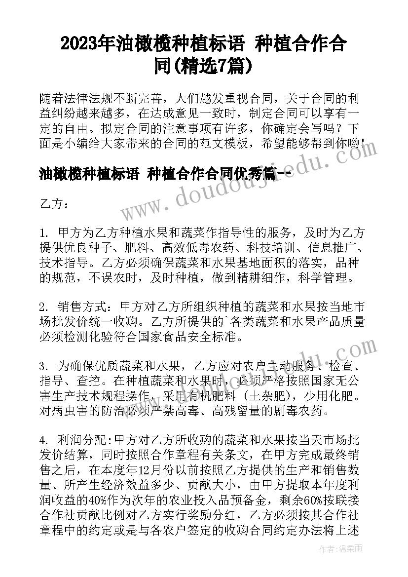 2023年油橄榄种植标语 种植合作合同(精选7篇)