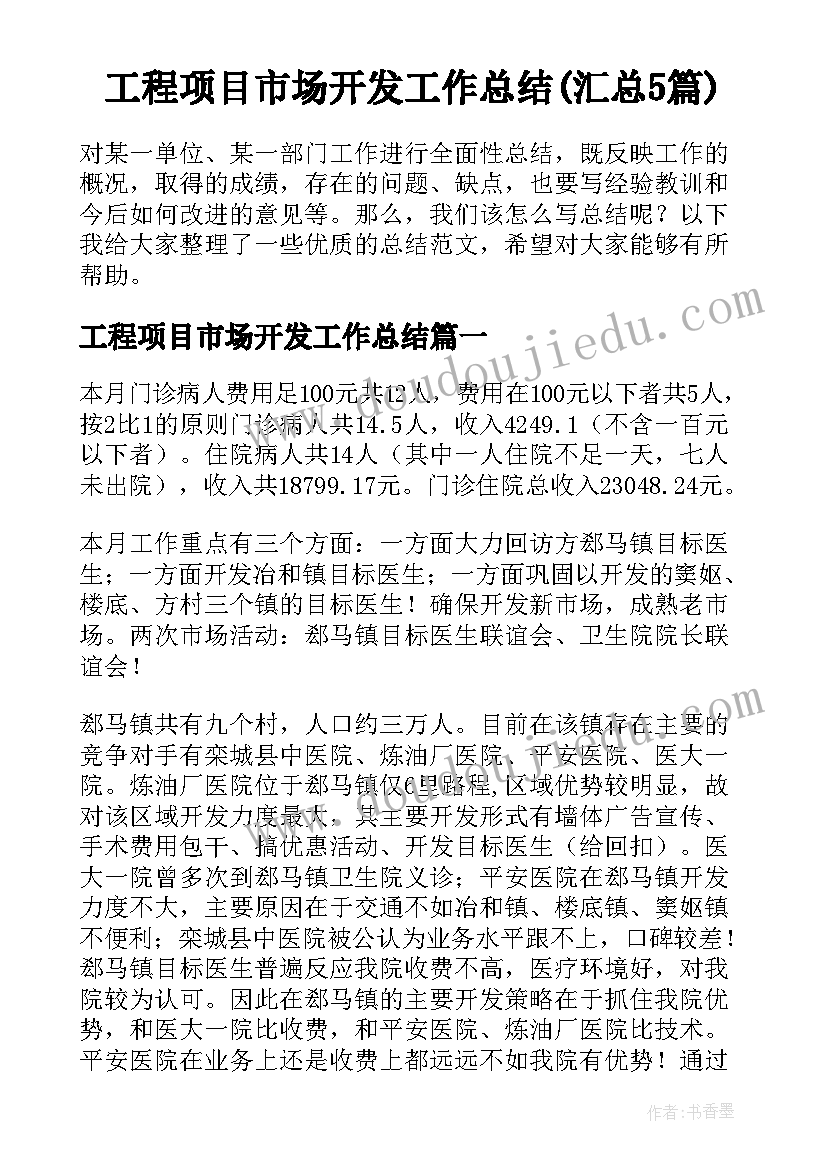 工程项目市场开发工作总结(汇总5篇)