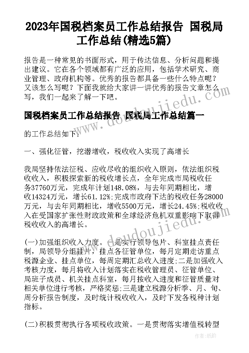 2023年国税档案员工作总结报告 国税局工作总结(精选5篇)