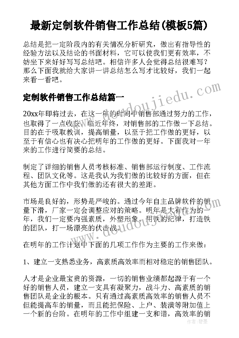 最新定制软件销售工作总结(模板5篇)