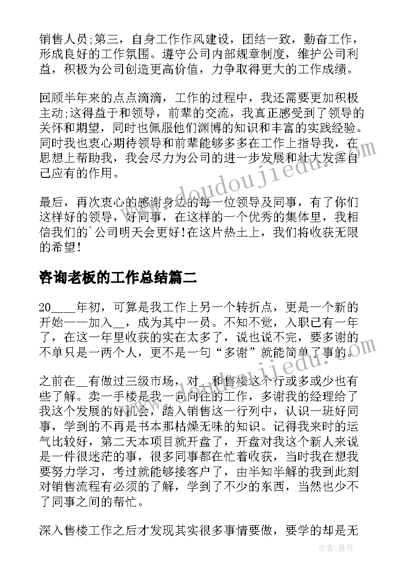 2023年咨询老板的工作总结(模板5篇)