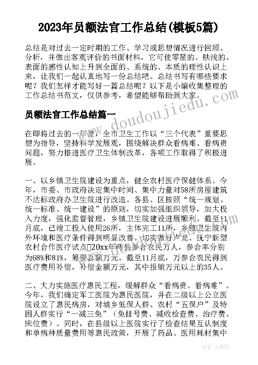 2023年员额法官工作总结(模板5篇)