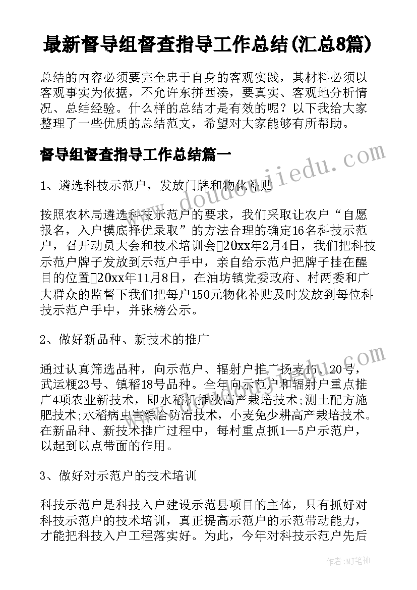 最新督导组督查指导工作总结(汇总8篇)