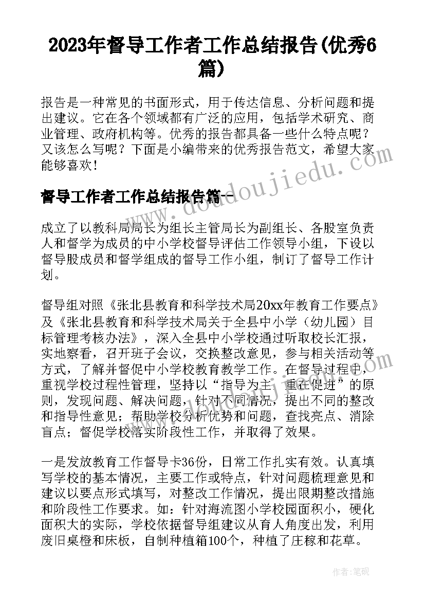 2023年督导工作者工作总结报告(优秀6篇)