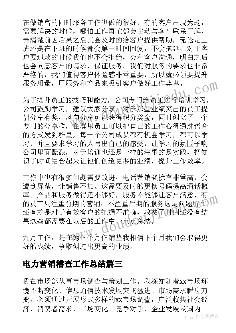 电力营销稽查工作总结(优质5篇)