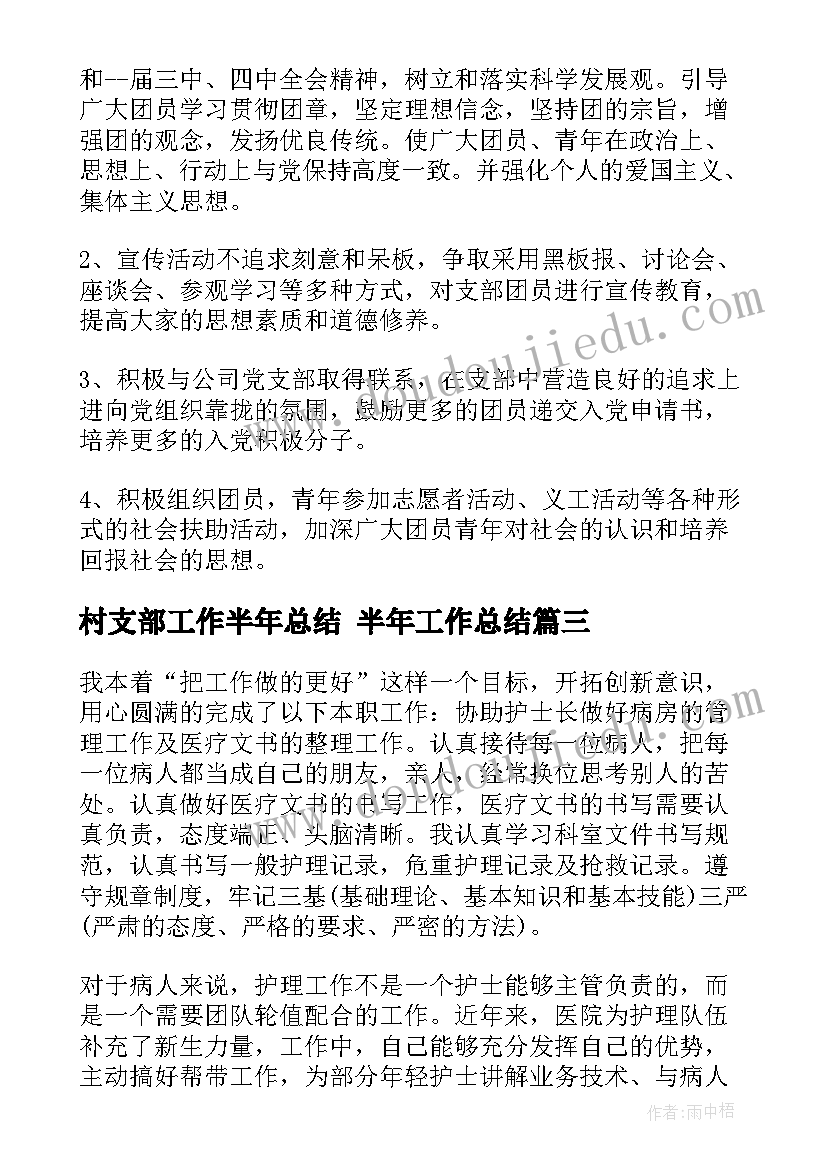 村支部工作半年总结 半年工作总结(汇总6篇)