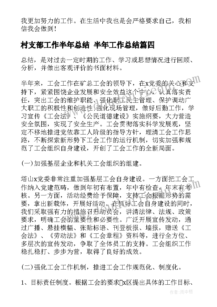 村支部工作半年总结 半年工作总结(汇总6篇)