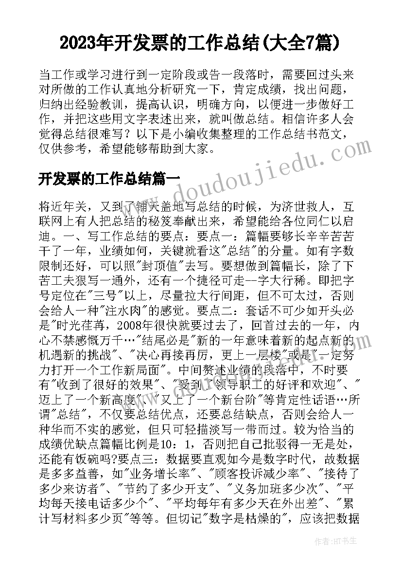 2023年开发票的工作总结(大全7篇)