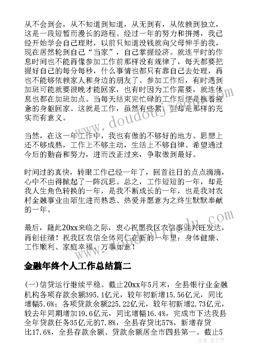 最新金融年终个人工作总结(精选9篇)