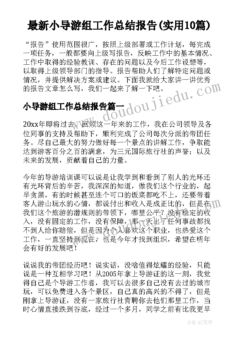 最新小导游组工作总结报告(实用10篇)