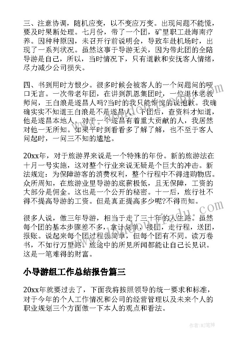 最新小导游组工作总结报告(实用10篇)