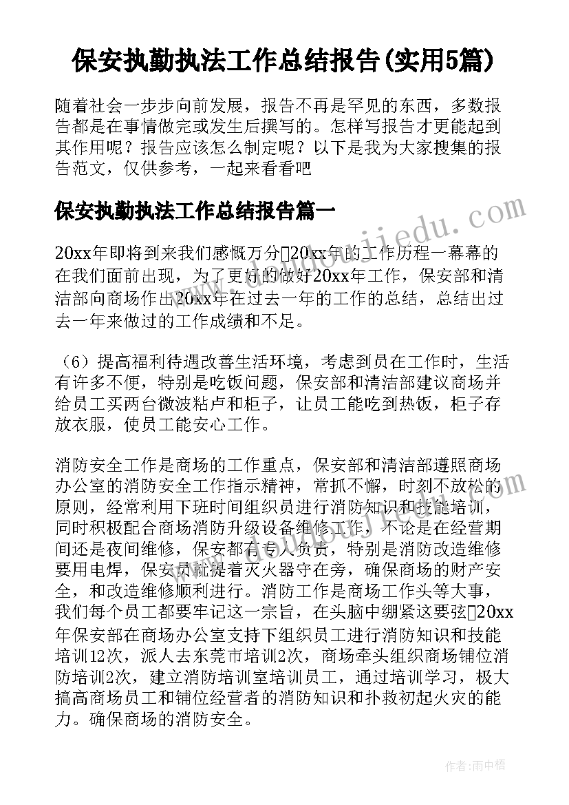 保安执勤执法工作总结报告(实用5篇)