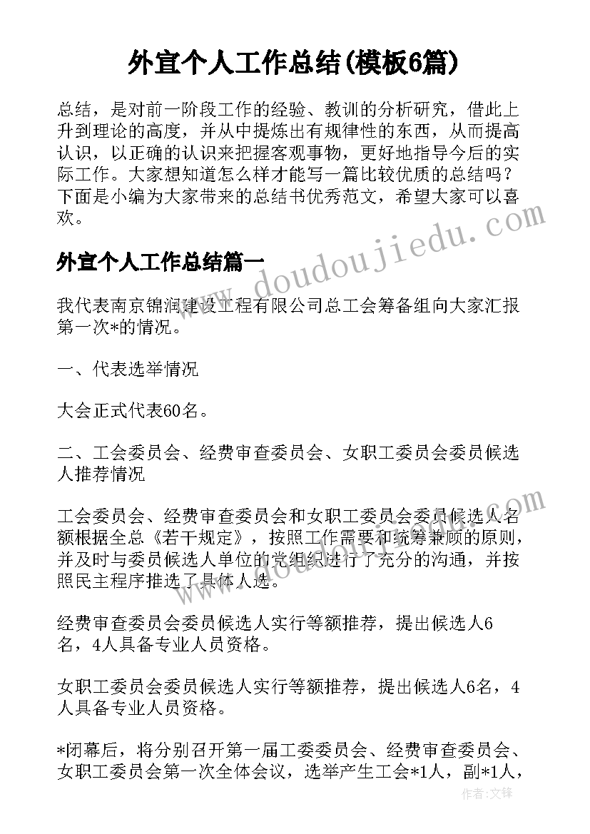 外宣个人工作总结(模板6篇)