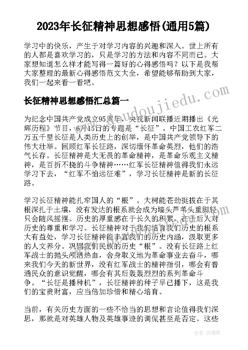 2023年长征精神思想感悟(通用5篇)