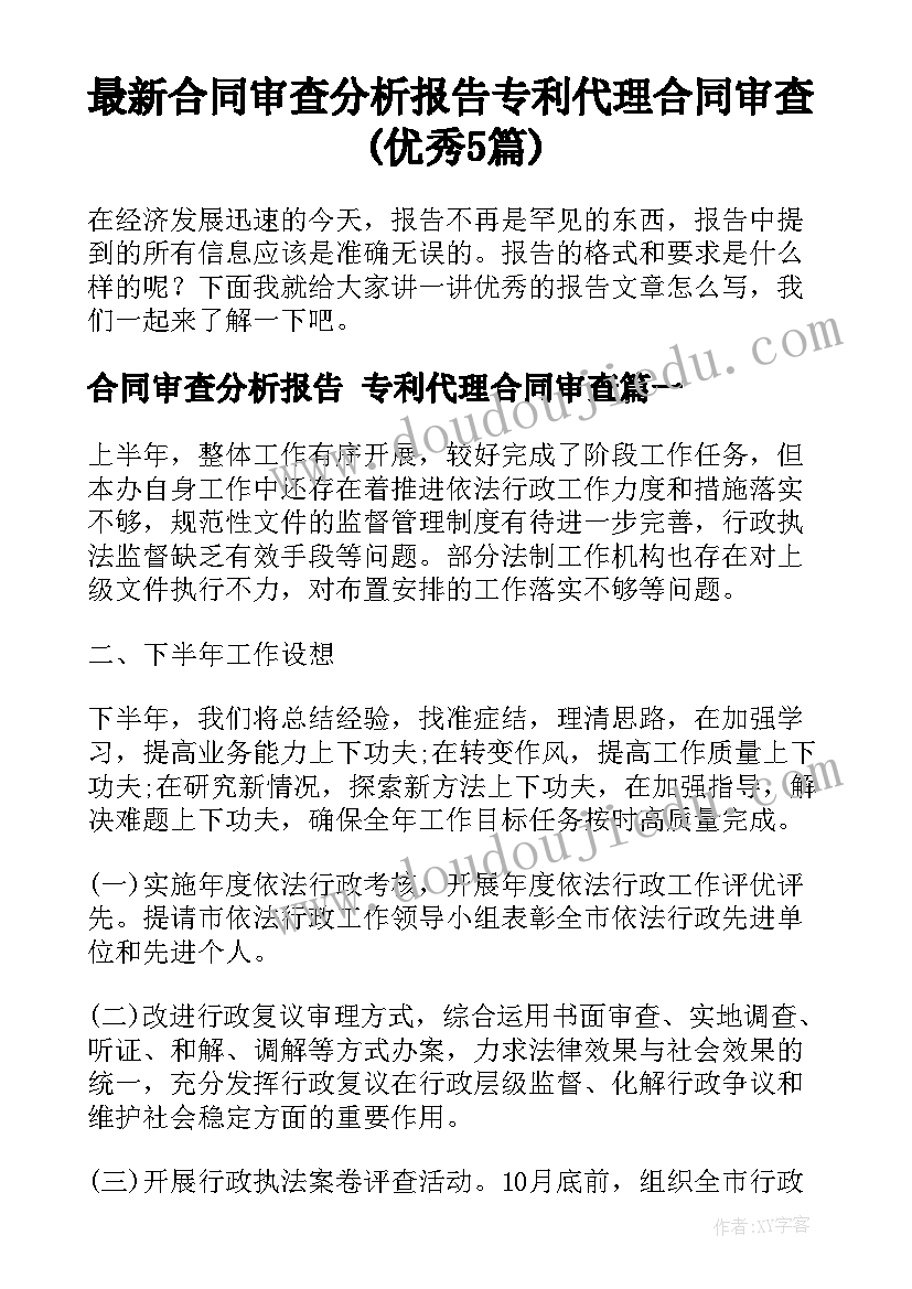 最新合同审查分析报告 专利代理合同审查(优秀5篇)