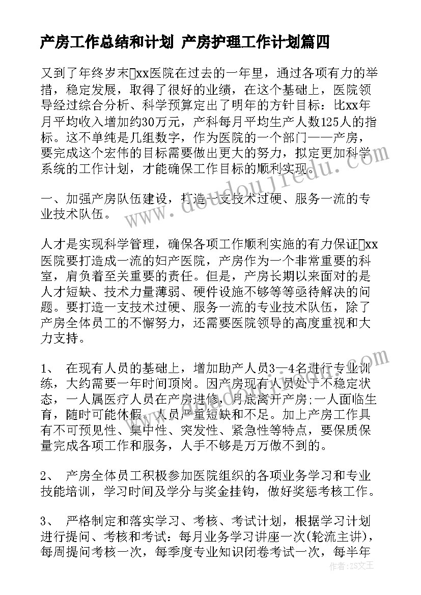 最新产房工作总结和计划 产房护理工作计划(优质6篇)