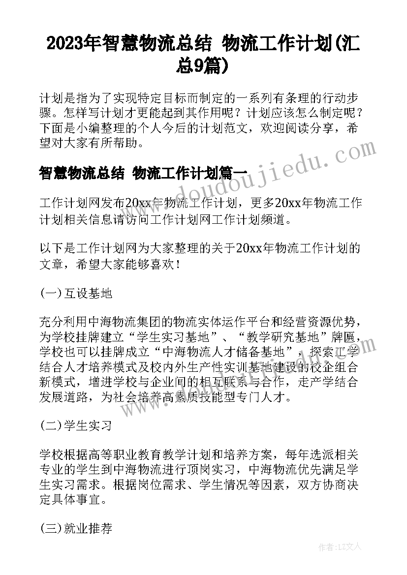 2023年智慧物流总结 物流工作计划(汇总9篇)