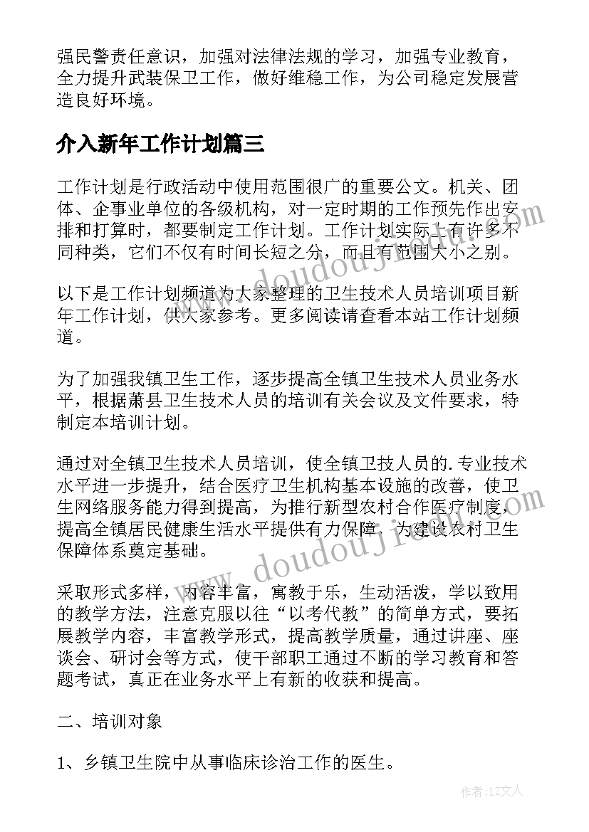 最新介入新年工作计划(精选8篇)