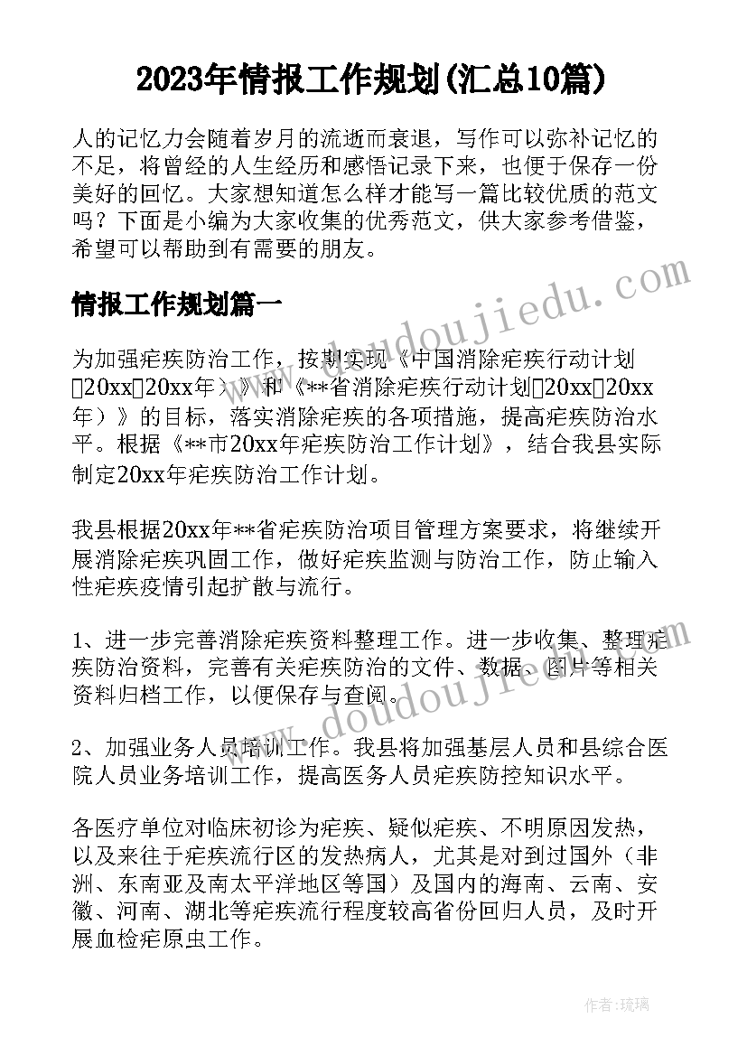 2023年情报工作规划(汇总10篇)