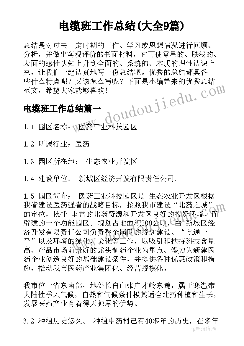 电缆班工作总结(大全9篇)