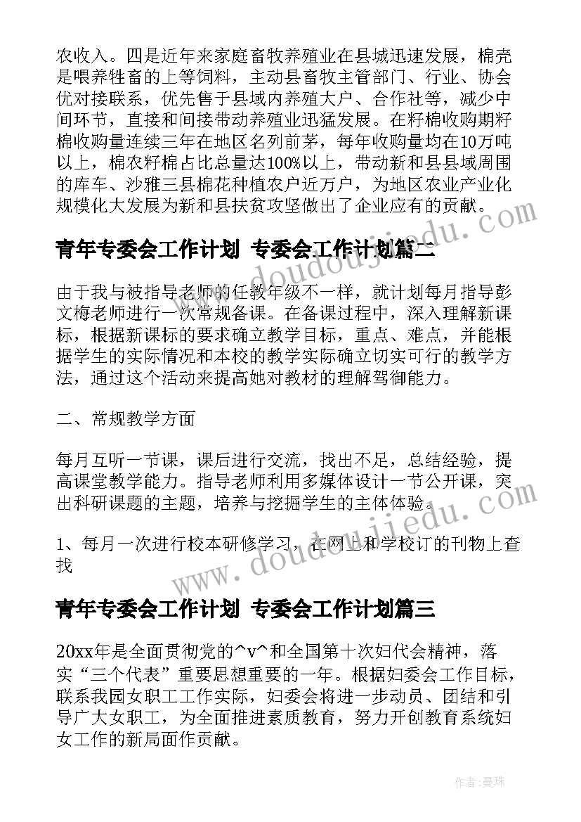 青年专委会工作计划 专委会工作计划(大全7篇)