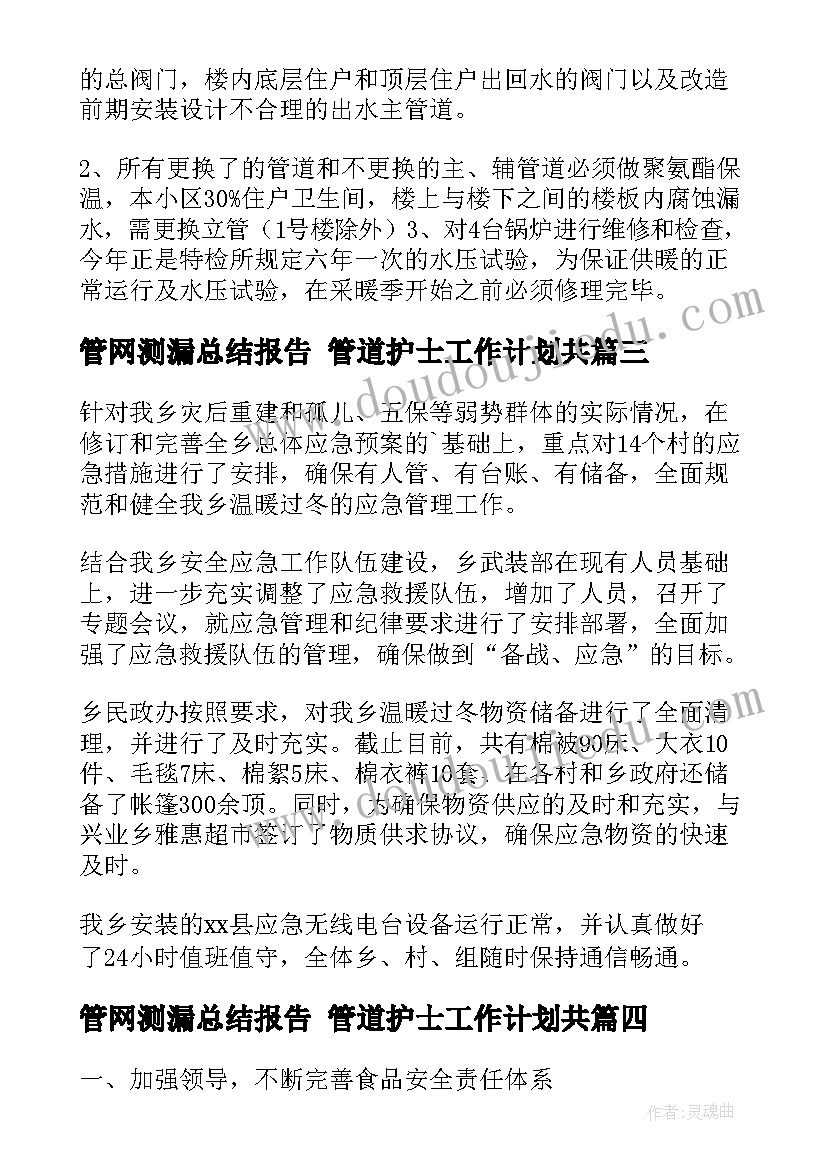 管网测漏总结报告 管道护士工作计划共(大全5篇)