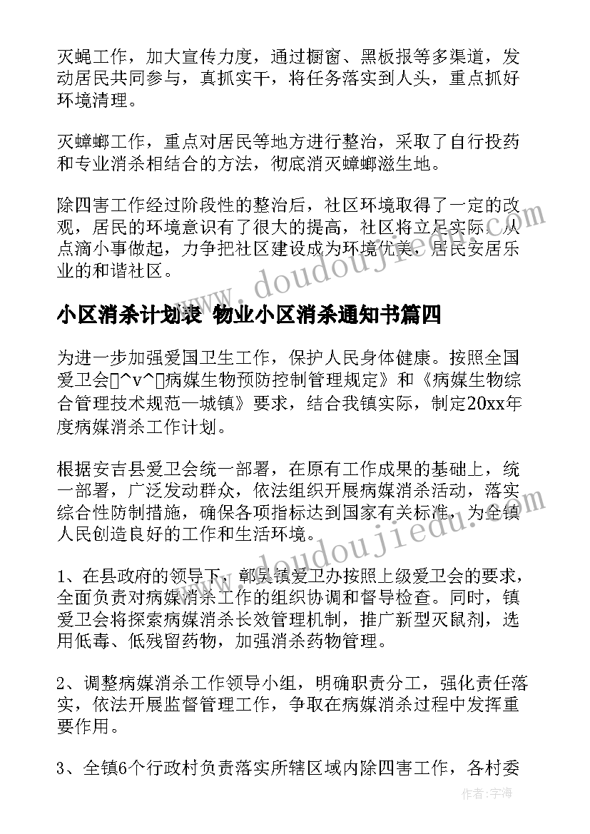 2023年小区消杀计划表 物业小区消杀通知书(大全6篇)