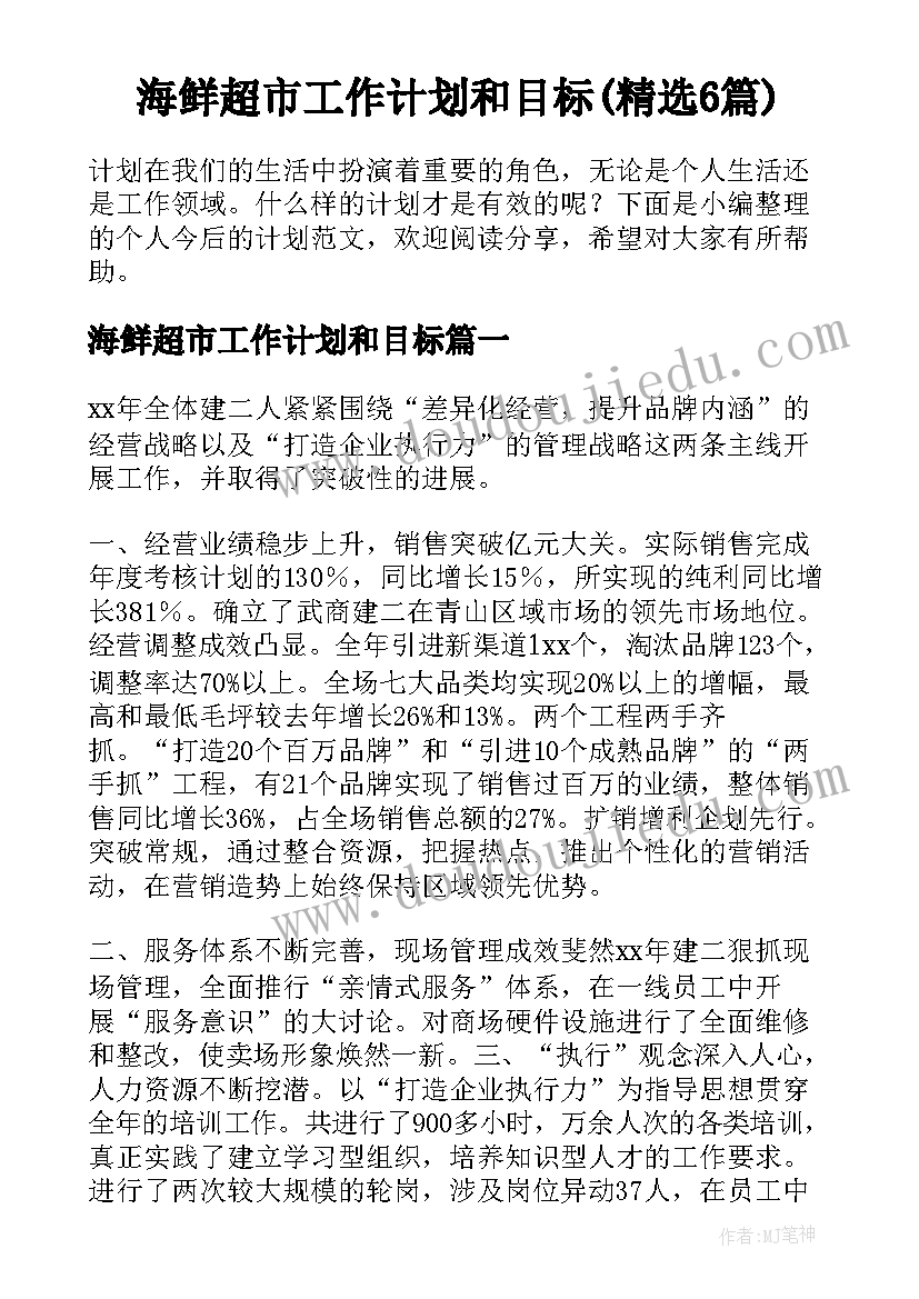 海鲜超市工作计划和目标(精选6篇)