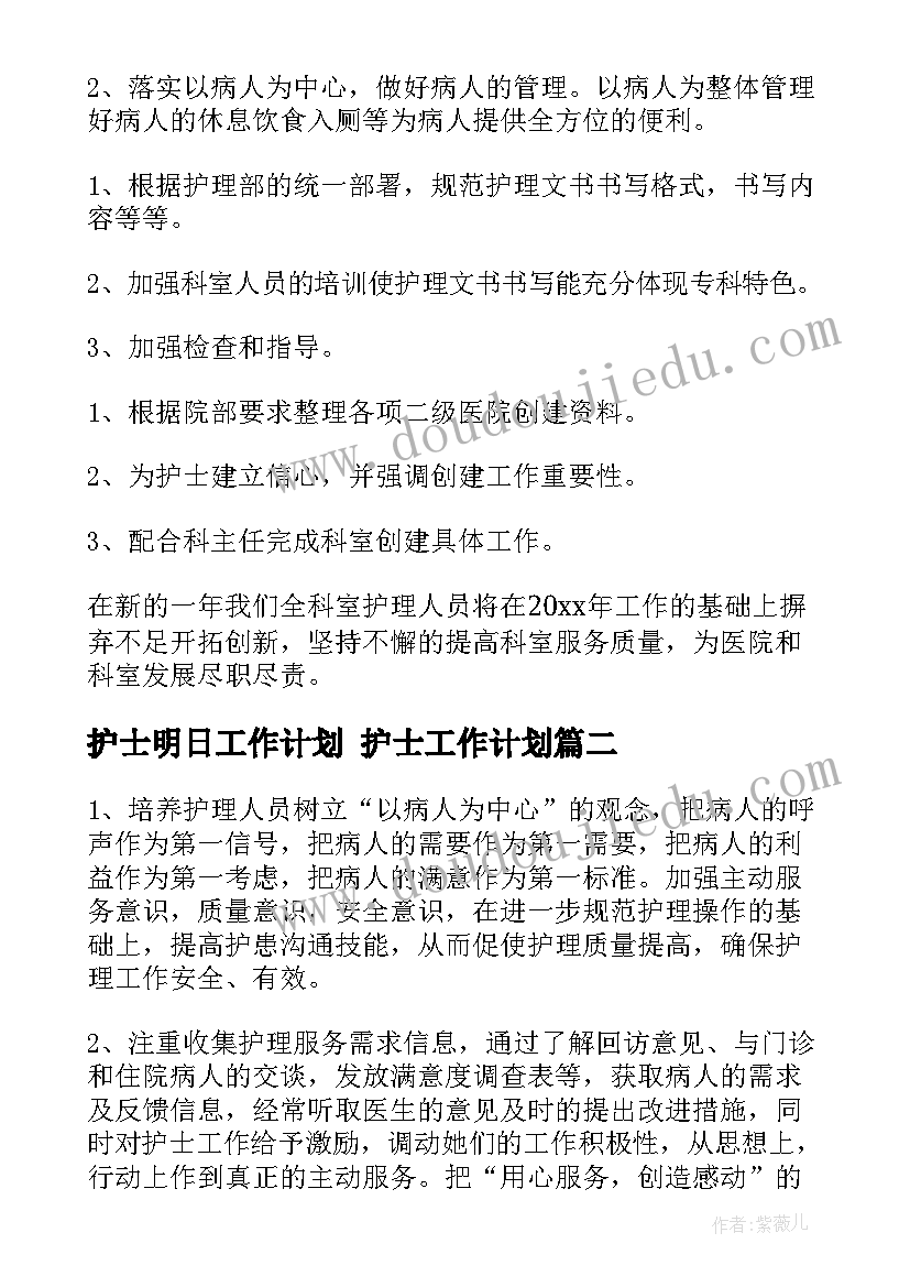 2023年护士明日工作计划 护士工作计划(模板8篇)