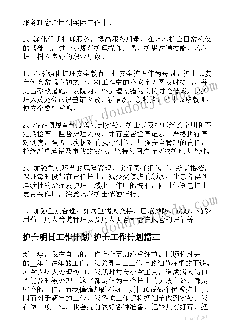 2023年护士明日工作计划 护士工作计划(模板8篇)