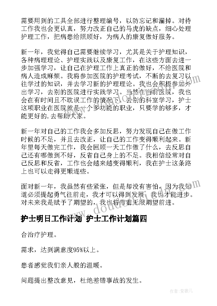 2023年护士明日工作计划 护士工作计划(模板8篇)