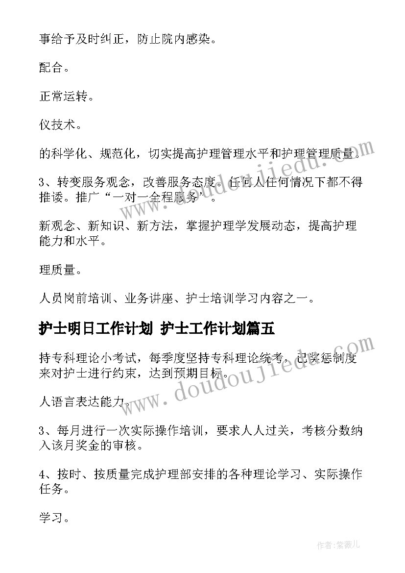 2023年护士明日工作计划 护士工作计划(模板8篇)