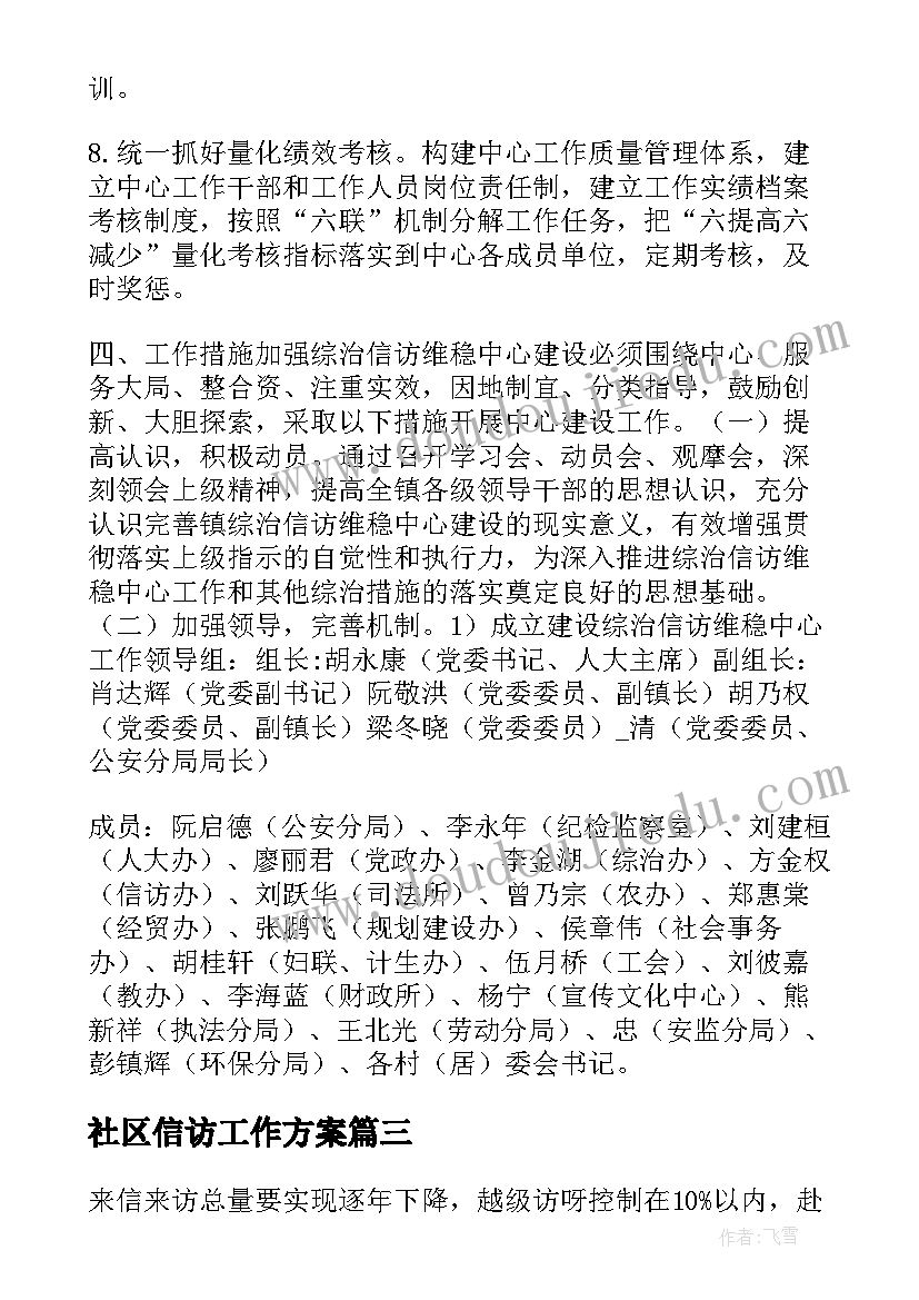 最新社区信访工作方案(实用6篇)