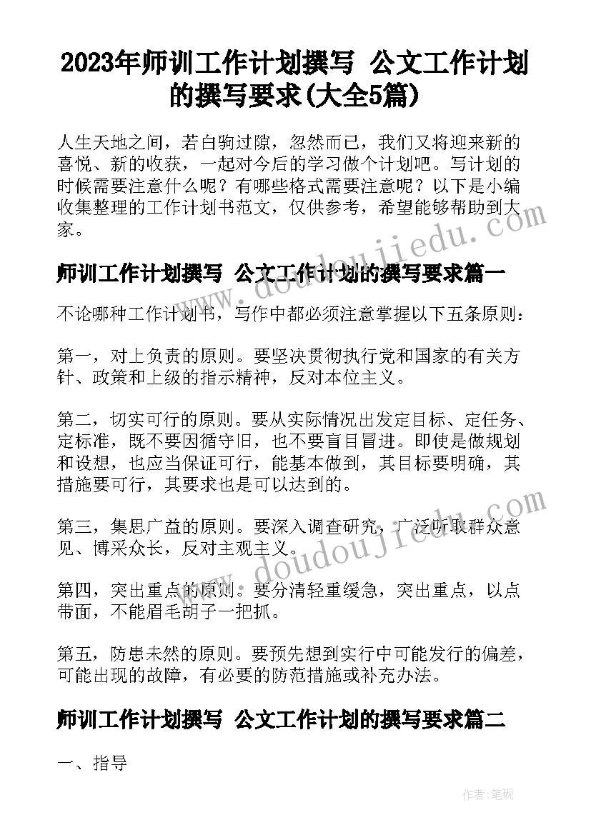 2023年师训工作计划撰写 公文工作计划的撰写要求(大全5篇)