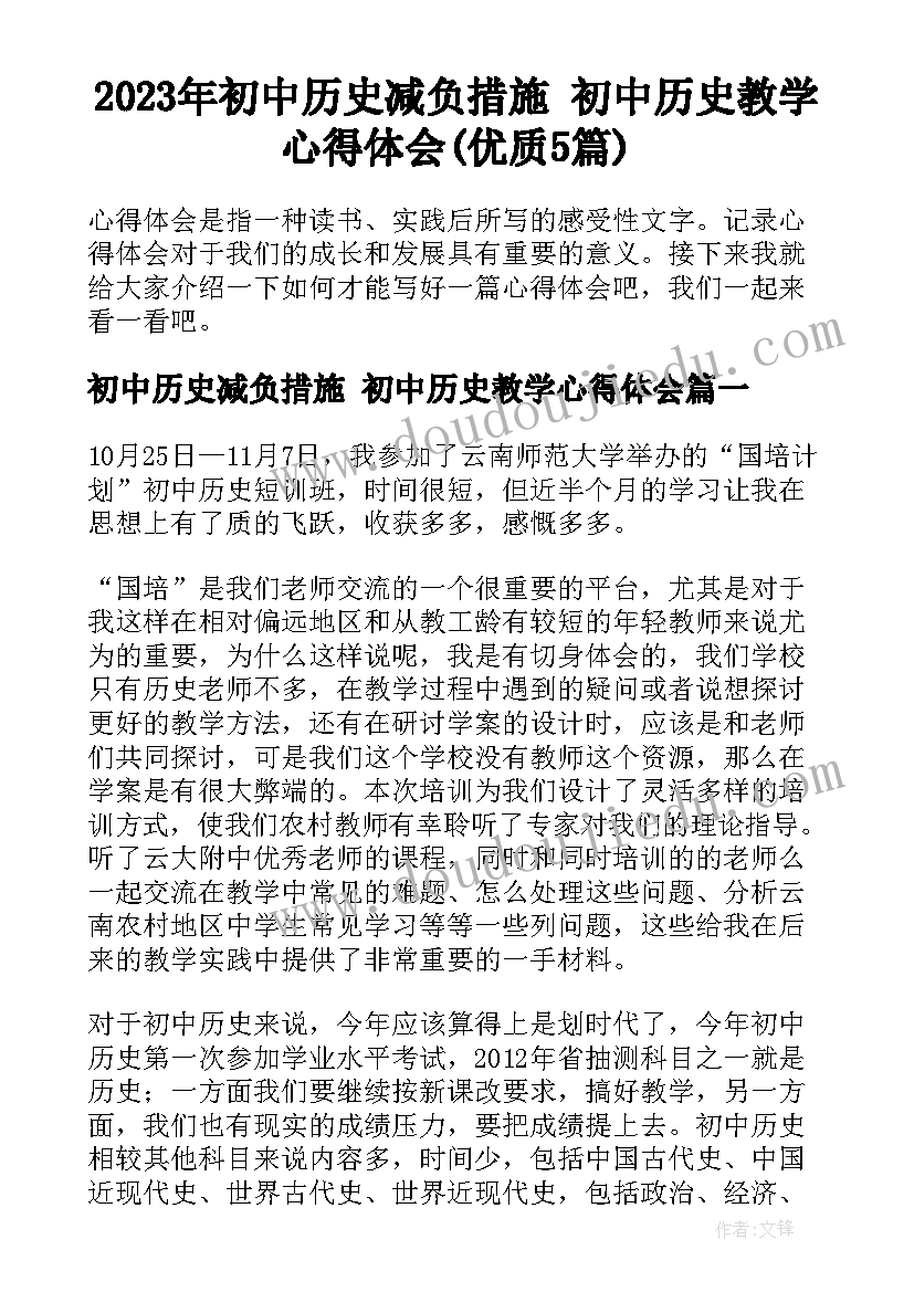 2023年初中历史减负措施 初中历史教学心得体会(优质5篇)