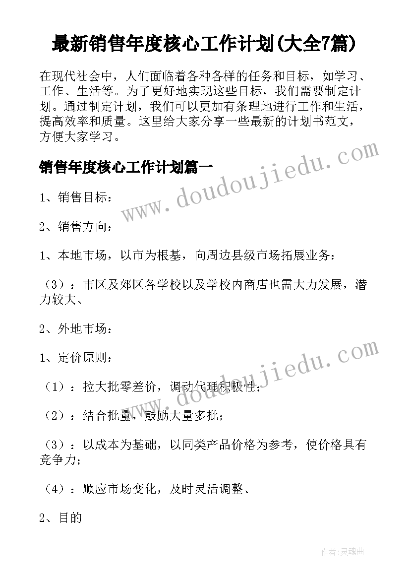 最新销售年度核心工作计划(大全7篇)