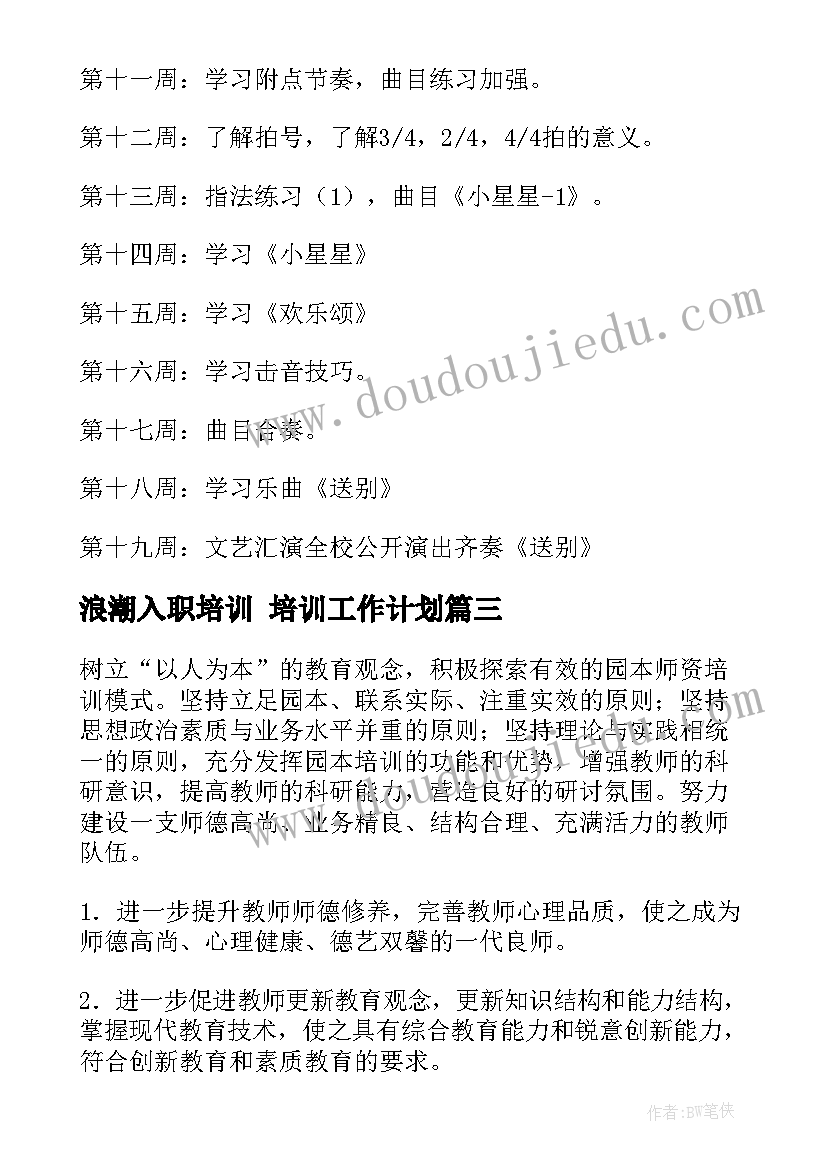 最新浪潮入职培训 培训工作计划(优秀7篇)