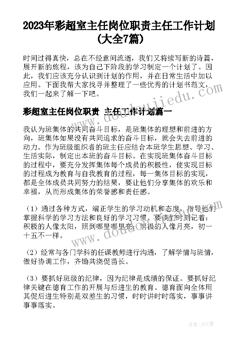 2023年彩超室主任岗位职责 主任工作计划(大全7篇)