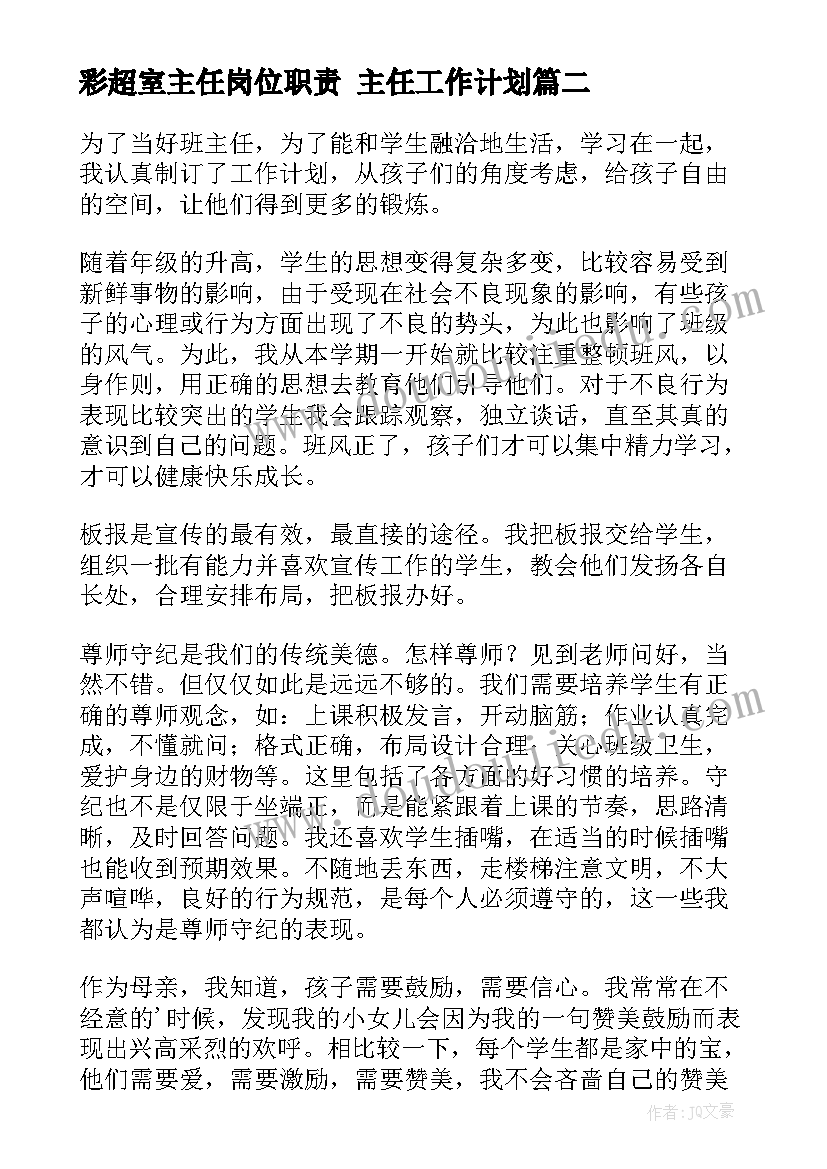 2023年彩超室主任岗位职责 主任工作计划(大全7篇)