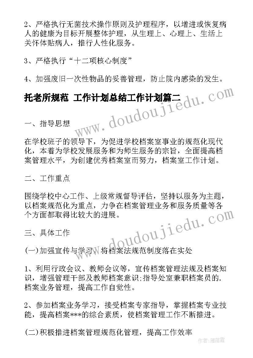 2023年托老所规范 工作计划总结工作计划(实用8篇)