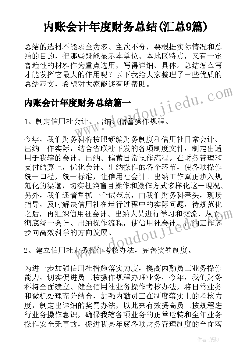 内账会计年度财务总结(汇总9篇)