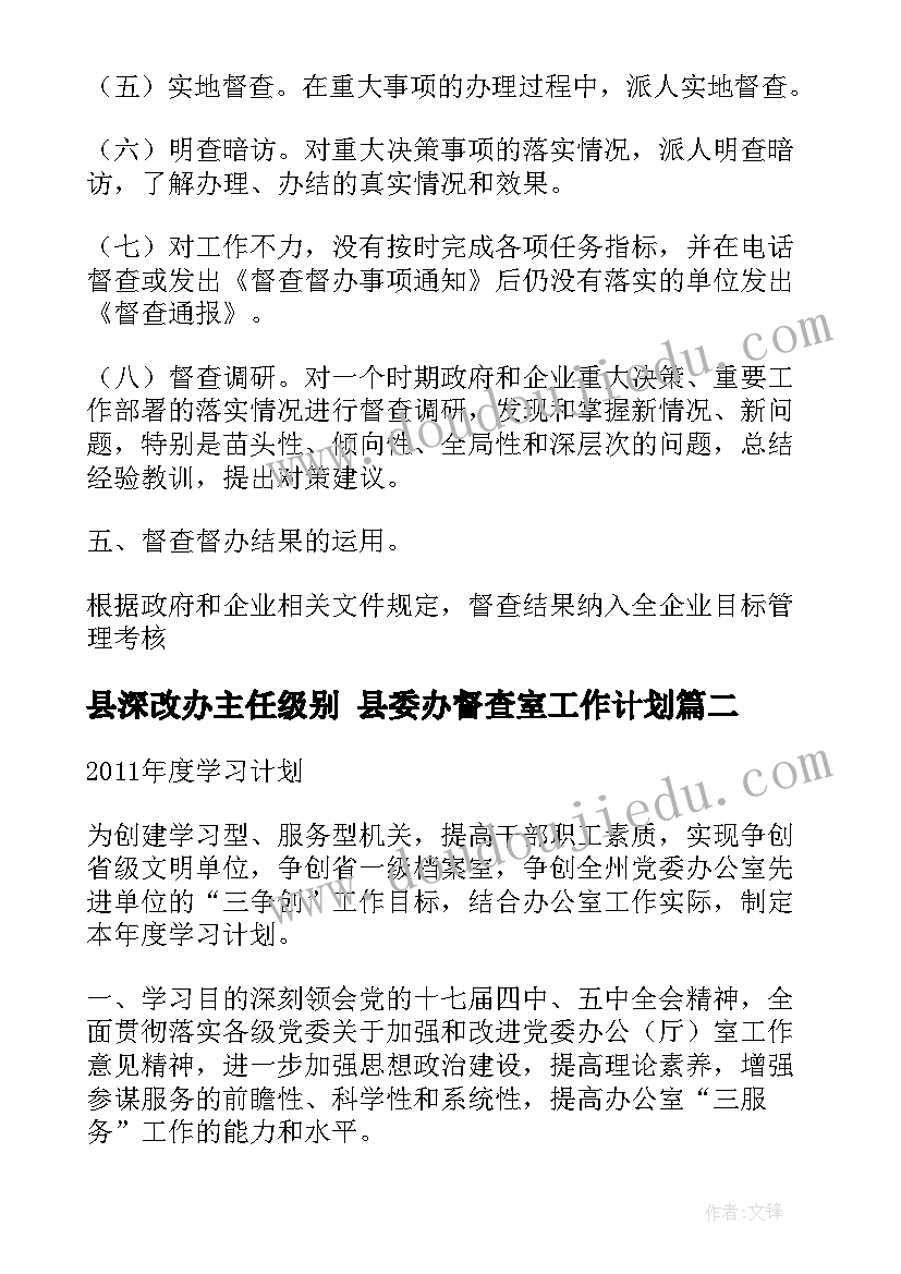 县深改办主任级别 县委办督查室工作计划(通用5篇)