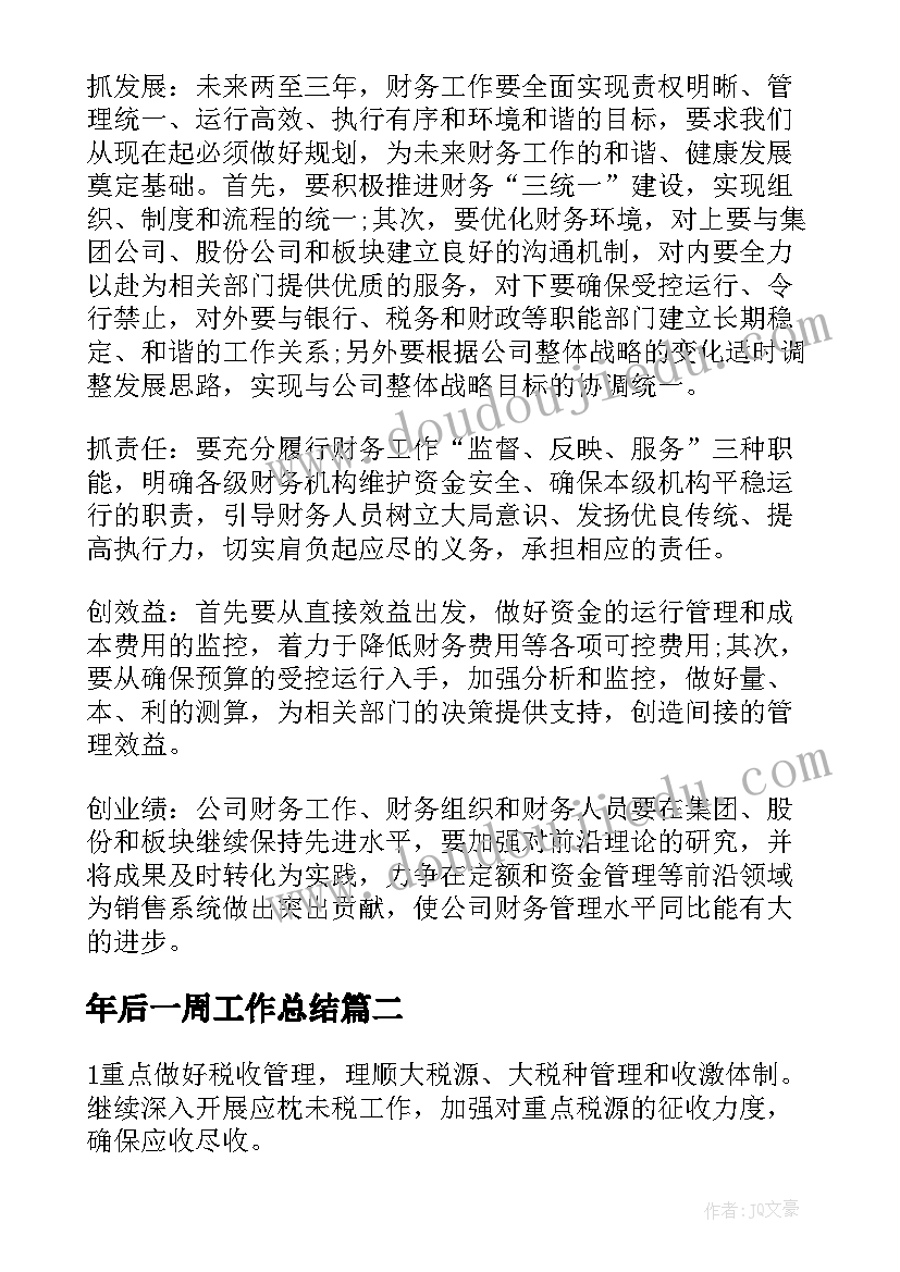 年后一周工作总结(优秀7篇)