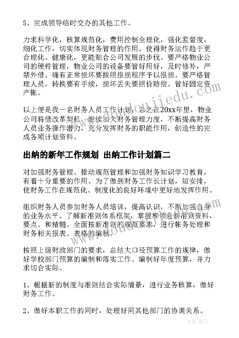 最新出纳的新年工作规划 出纳工作计划(优秀8篇)