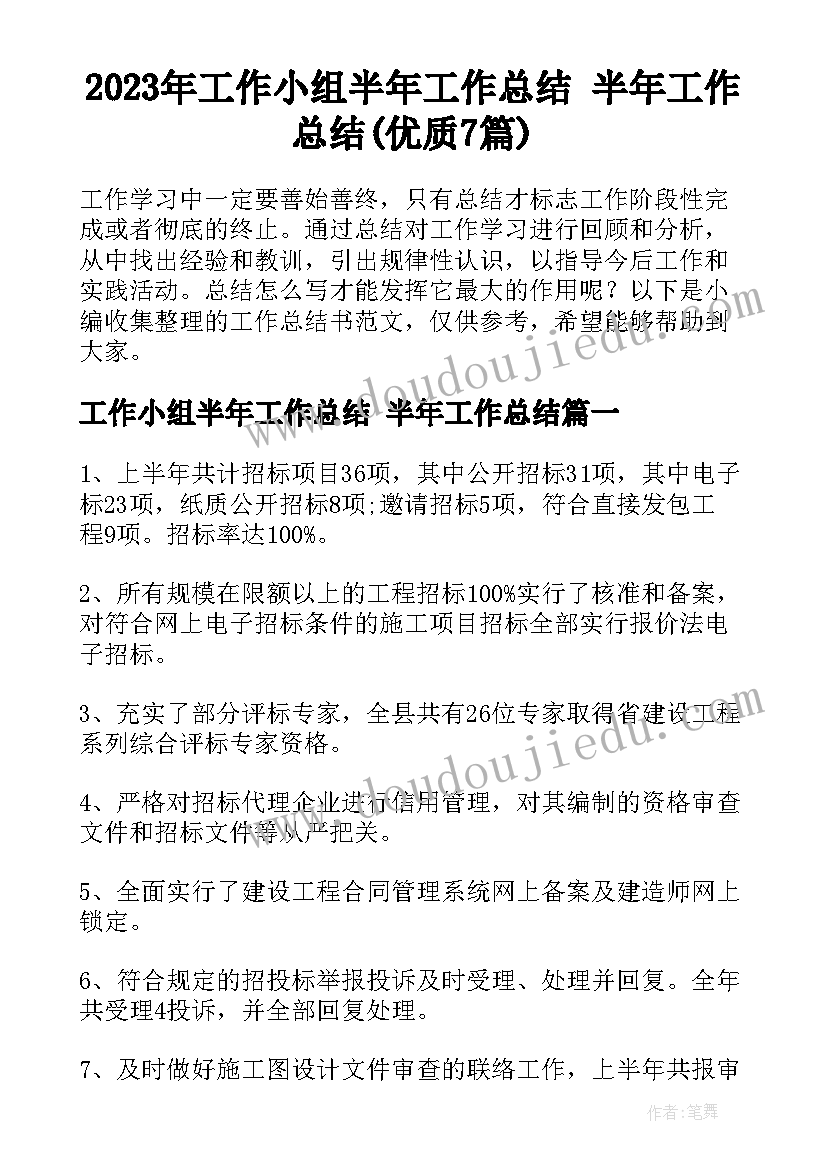 2023年工作小组半年工作总结 半年工作总结(优质7篇)