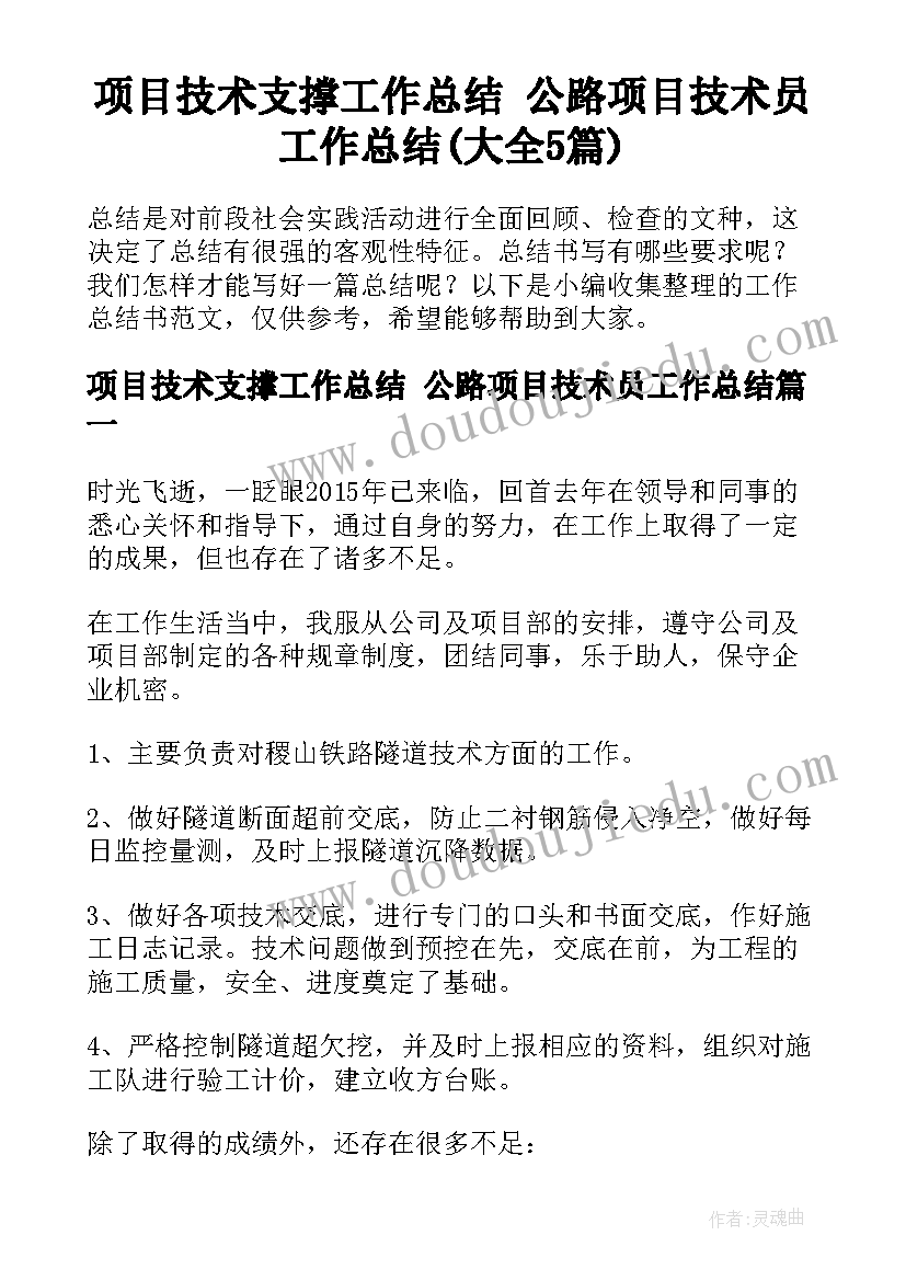 项目技术支撑工作总结 公路项目技术员工作总结(大全5篇)