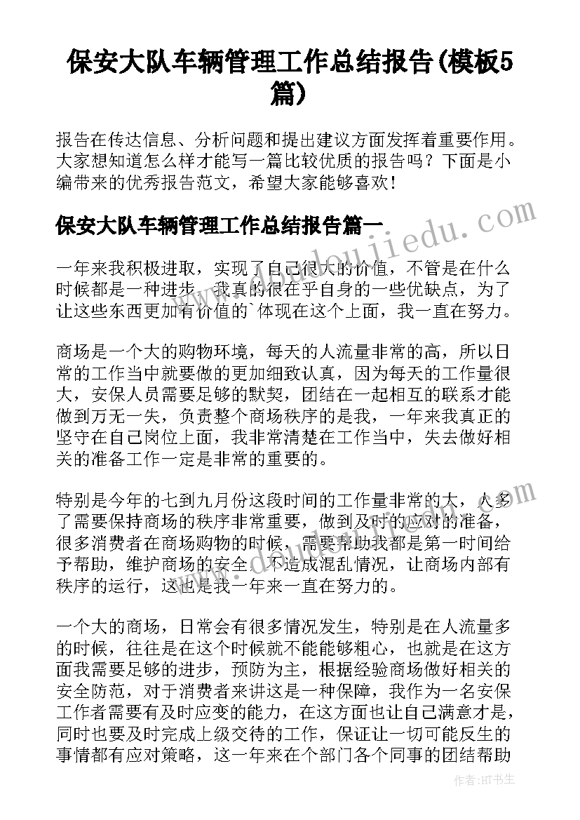 保安大队车辆管理工作总结报告(模板5篇)